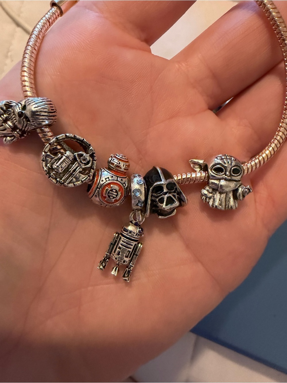 Pandora style Star Wars Charm Bracelet with Silver and Orange Accents - Picture 2 of 5